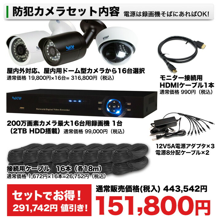 楽天市場】防犯カメラ 屋外 屋内 録画 監視カメラ 16台と録画装置