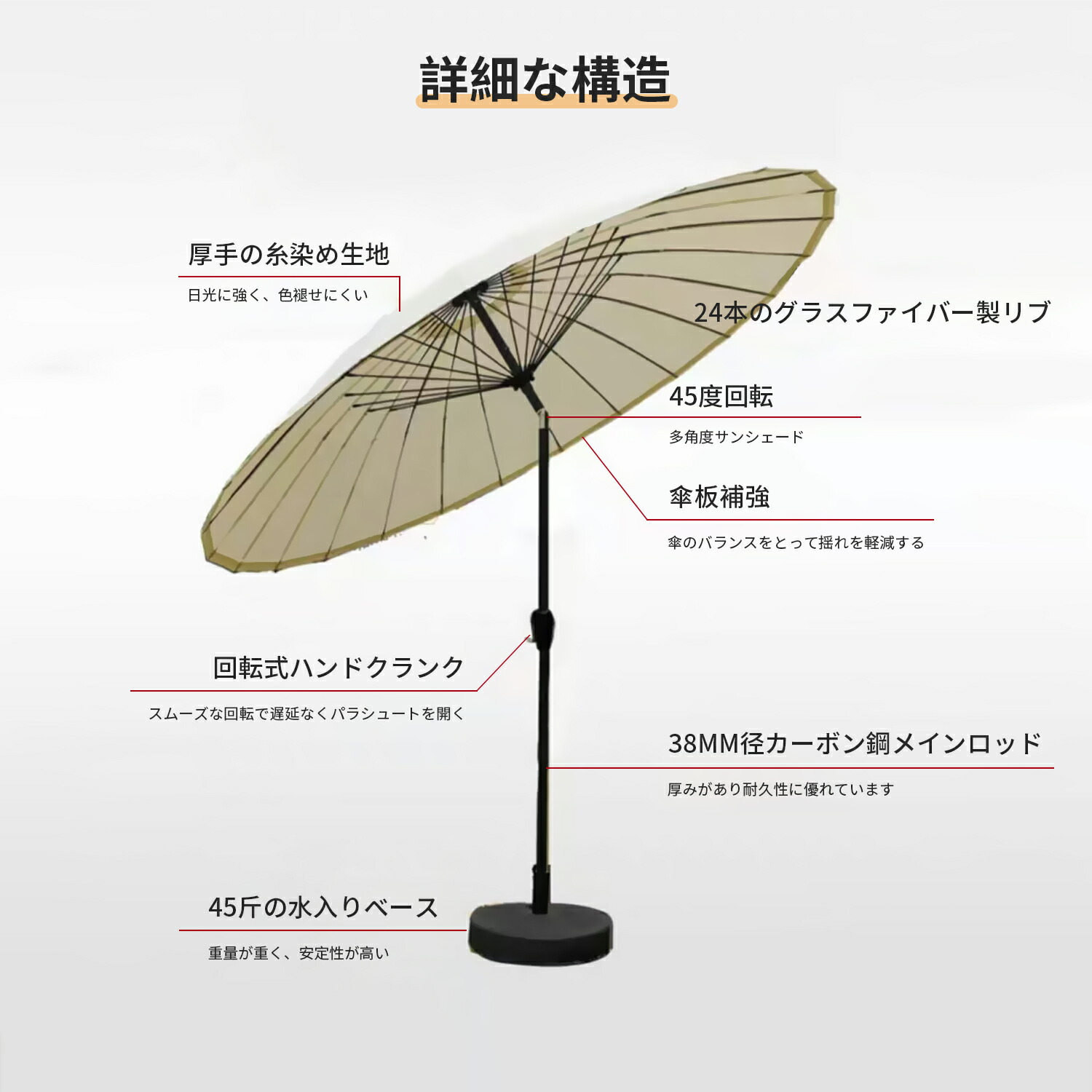 楽天市場】ガーデンパラソル パラソル 大型 直径250CM チルト機能付