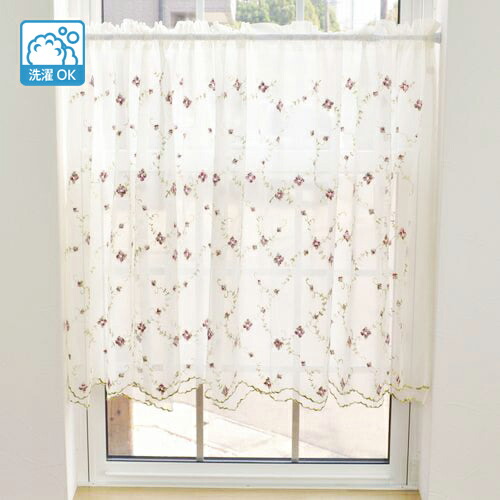楽天市場】カフェカーテン レース 赤いバラ柄の刺繍レース ダブル
