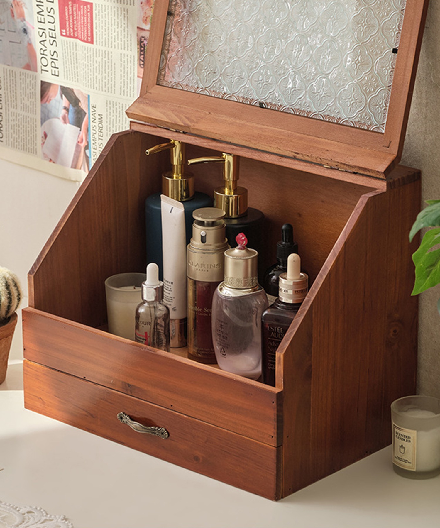 楽天市場】収納ボックス メイクボックス 大容量 木製 コスメボックス