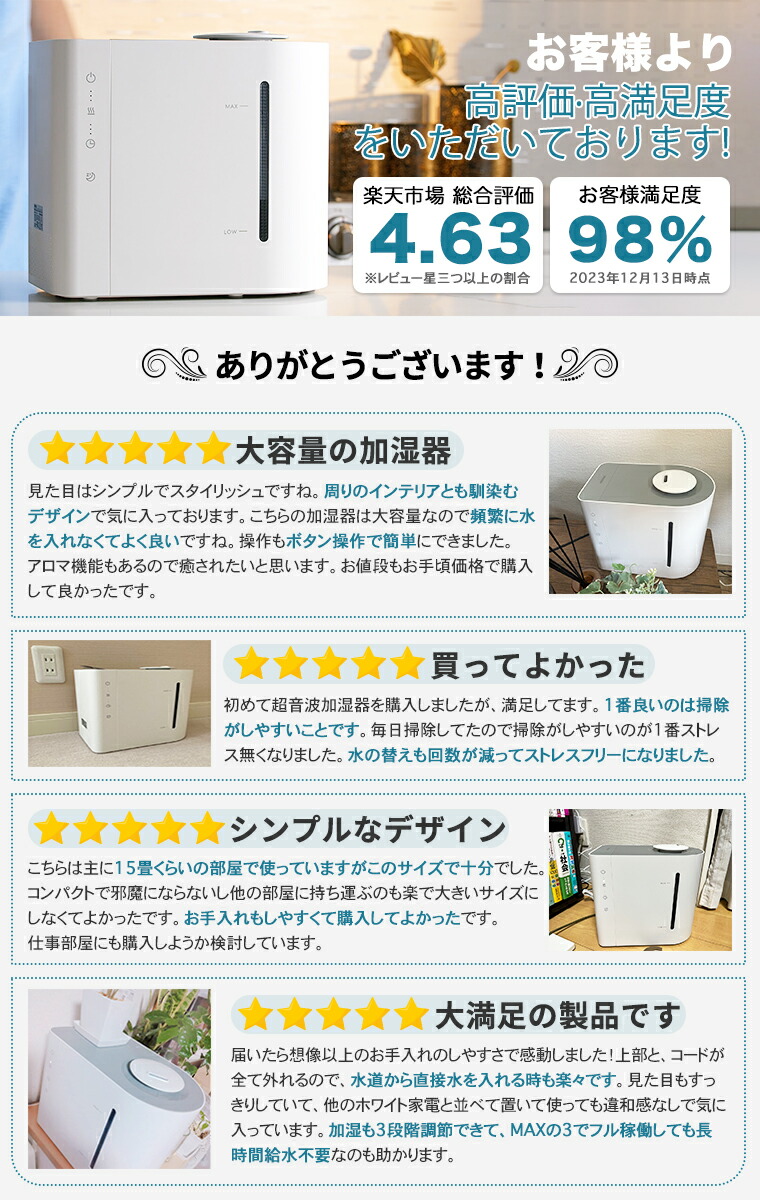 楽天市場】【スーパーSALEクーポンで3499円＋P2倍】加湿器 大容量 卓上