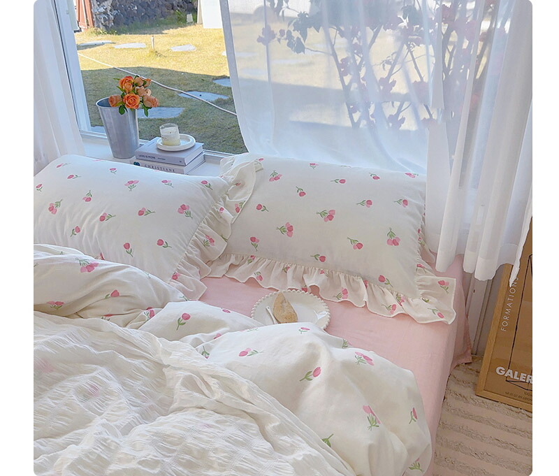楽天市場】送料無料 布団カバーセット 白 ピンク 花柄 フリル 韓国風