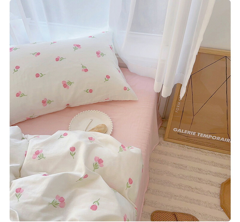 楽天市場】送料無料 布団カバーセット 白 ピンク 花柄 フリル 韓国風