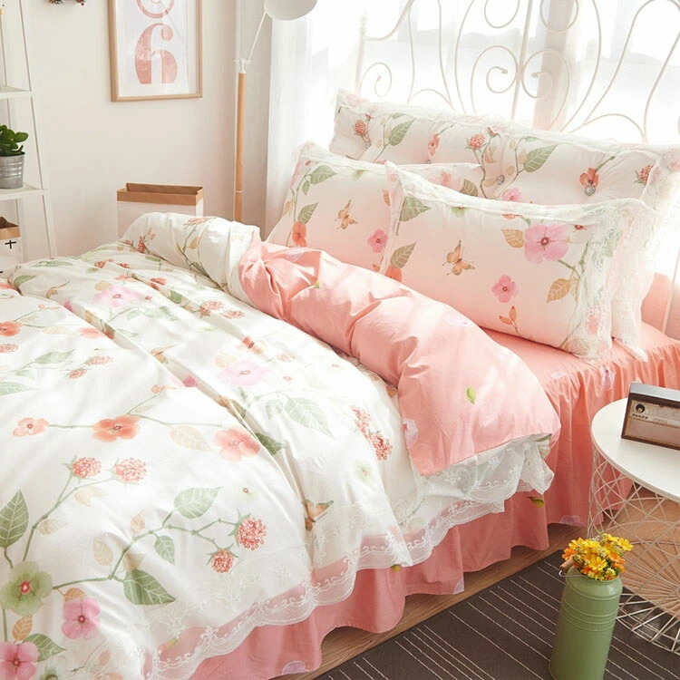 楽天市場】送料無料 布団カバーセット 白 ピンク レース プリント花柄