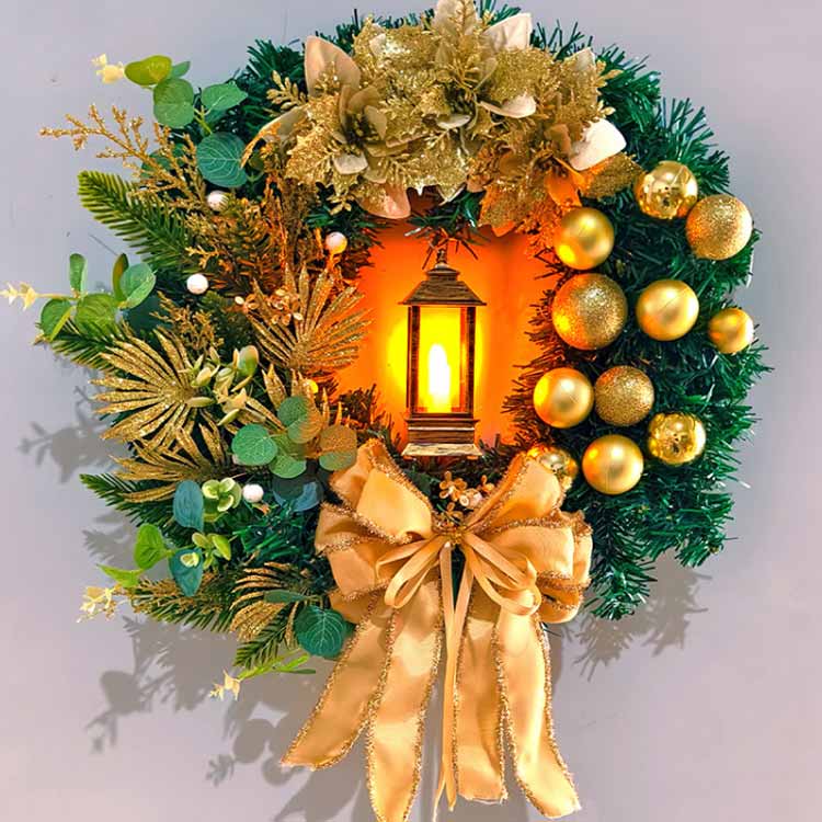 楽天市場】クリスマス リース ゴールド LEDライト付き 電池式 30cm