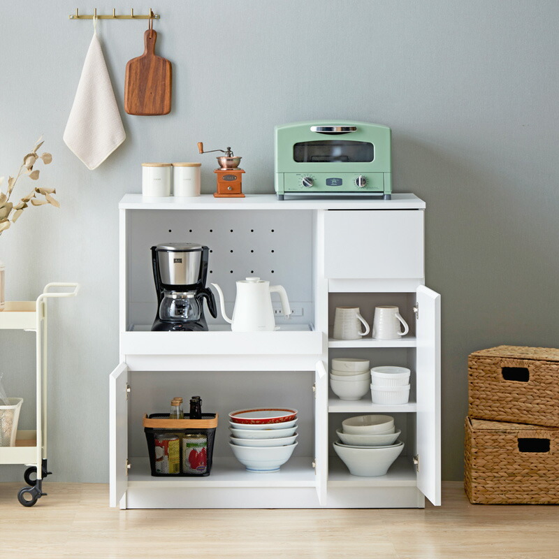 楽天市場】キッチンカウンター 幅90cm 大容量 2口コンセント スライド