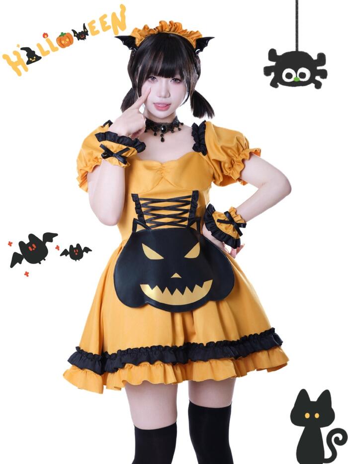 楽天市場】ハロウィン メイド服 小悪魔 かぼちゃ メイド ワンピース