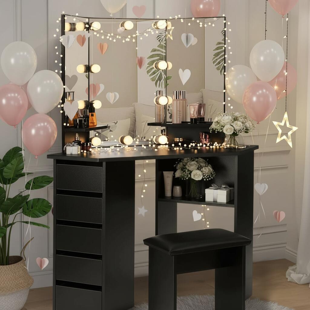 楽天市場】送料無料 ドレッサー 三面鏡 LEDライト付き 女優ミラー