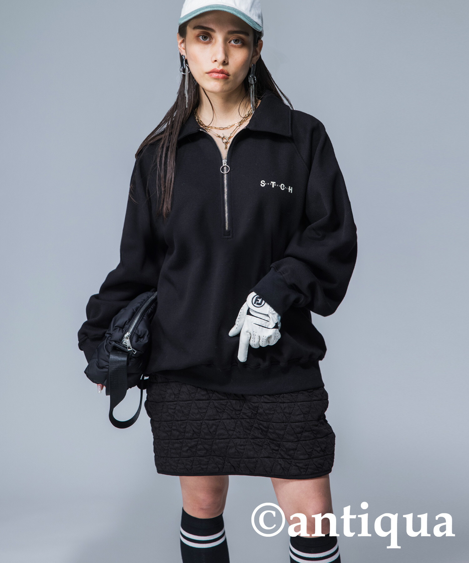 楽天市場】ANTIQUA GOLF×STCH ハーフジップトップス レディース 送料