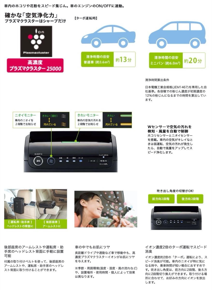 楽天市場】SHARP IG-HCF15-B イオン発生機 車載用 フィルター搭載