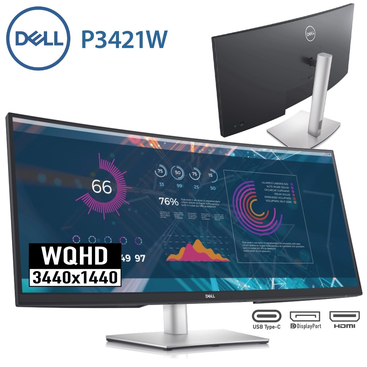 楽天市場】Dell P3421W 34.14インチワイドモニター WQHD 曲面 21:9 IPS