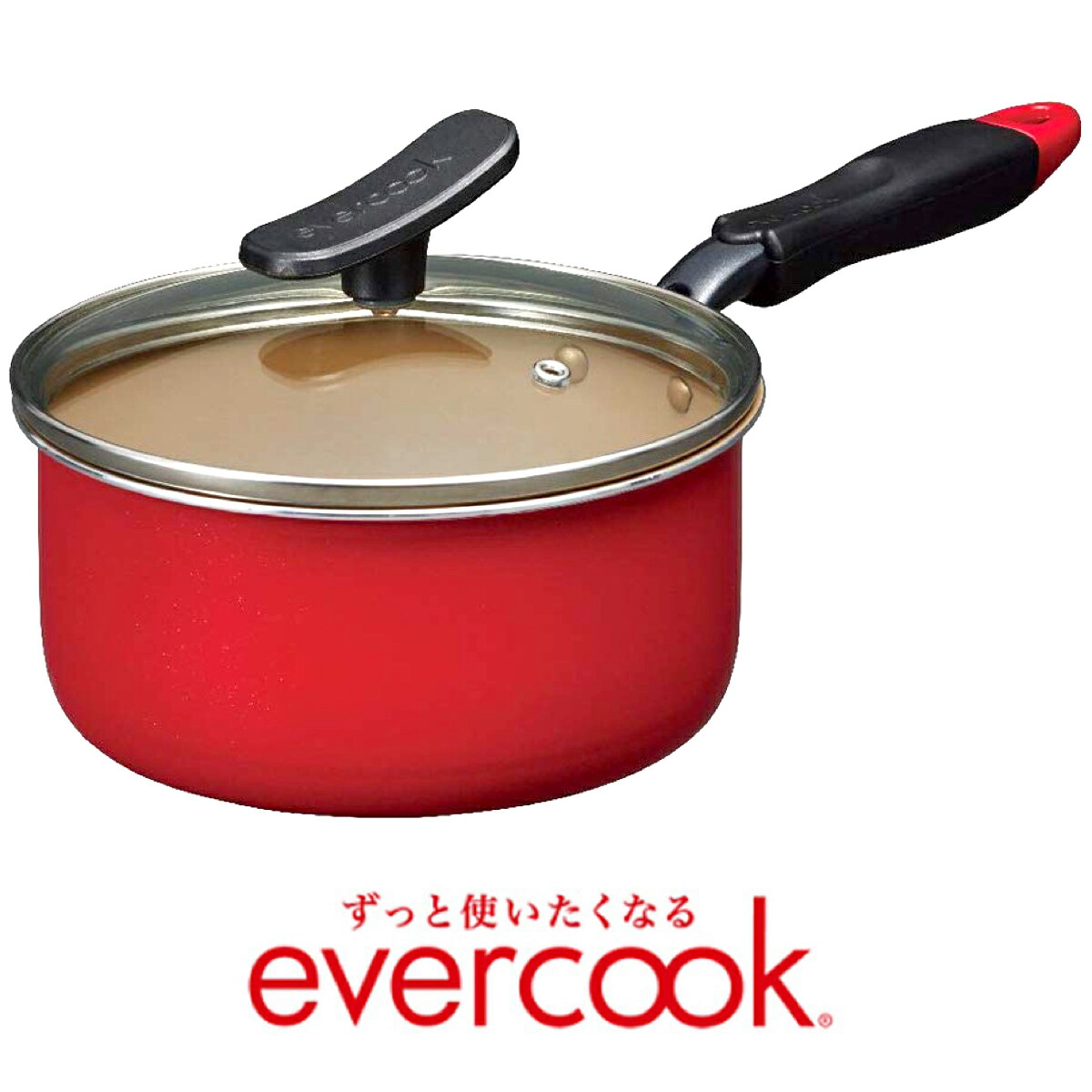 楽天市場】evercook エバークック 片手鍋 18cm レッド ガラス蓋付き