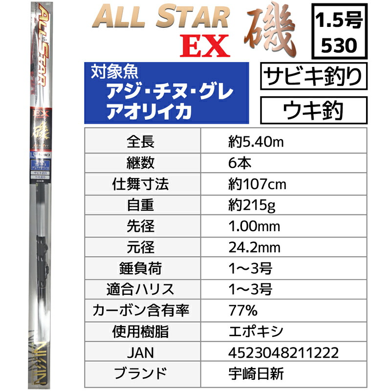 楽天市場】釣り竿 万能ロッド オールスターEX 磯 1.5号 530 釣り