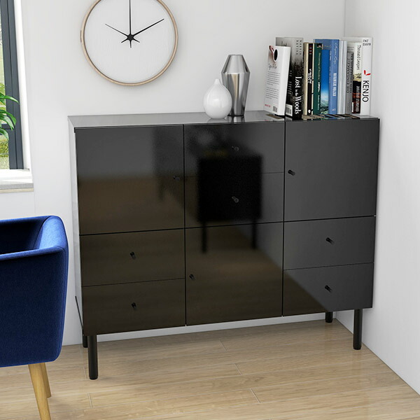 楽天市場】キャビネット 黒 リビングボード 完成品 サイドボード 120