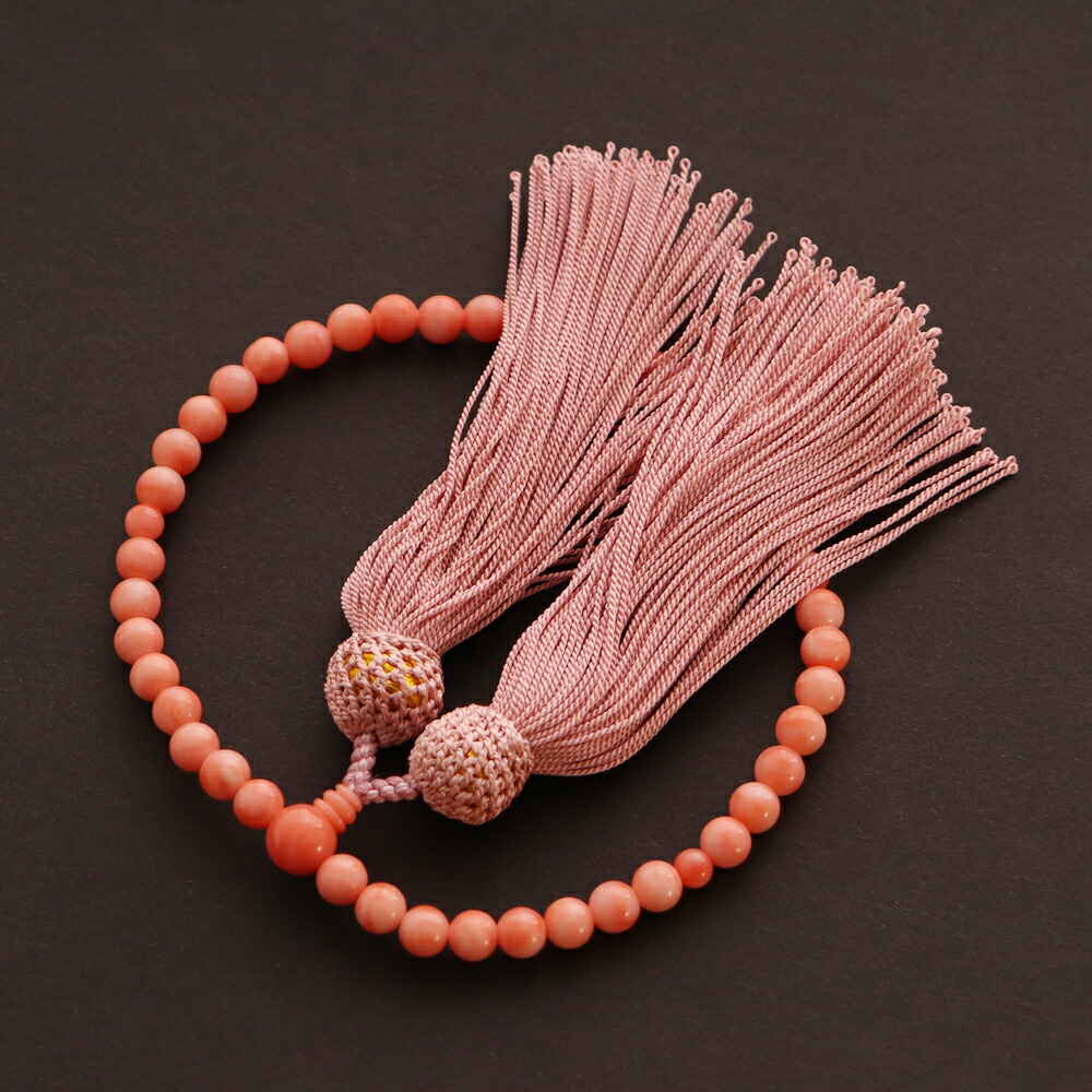 楽天市場】≪送料無料＆1年保証≫ピンク珊瑚 6ミリ玉 片手念珠 灰桜 3
