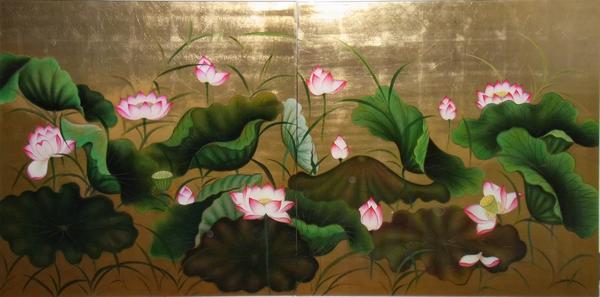 楽天市場】漆絵 蓮の花 nh19 : 絵画制作専門ユーラシアアート