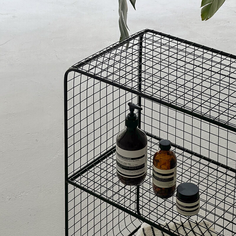 楽天市場】ブラック スタンド付き スチールメッシュ ワイド2段ラック