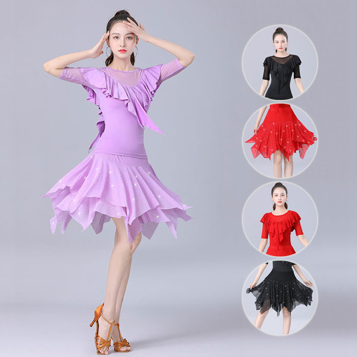 楽天市場】社交ダンス衣装 半袖トップス 胸元フリル スカート