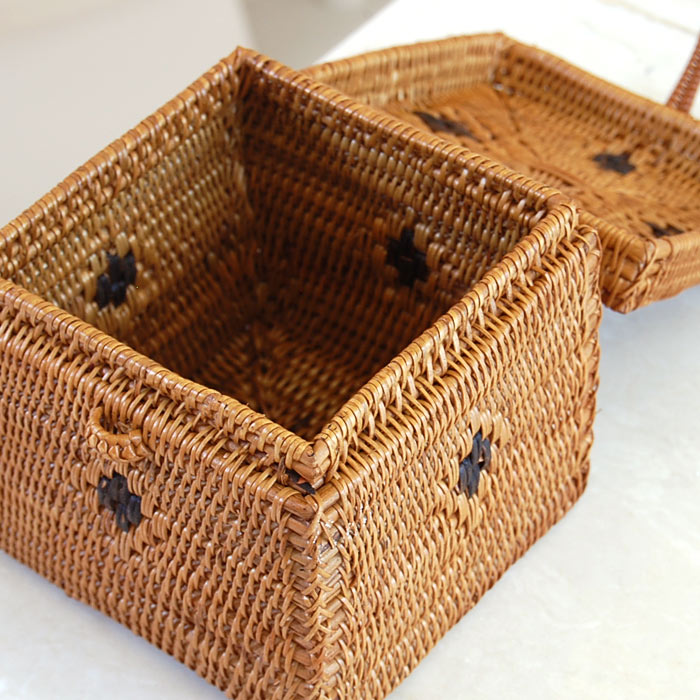 楽天市場】アタで編まれた四角いフタ付き小物入れケース Kタイプ 小物
