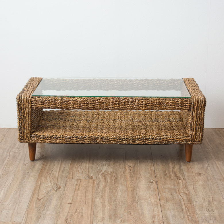 楽天市場】センターテーブル アバカ素材 強化ガラス天板 幅100cm 収納