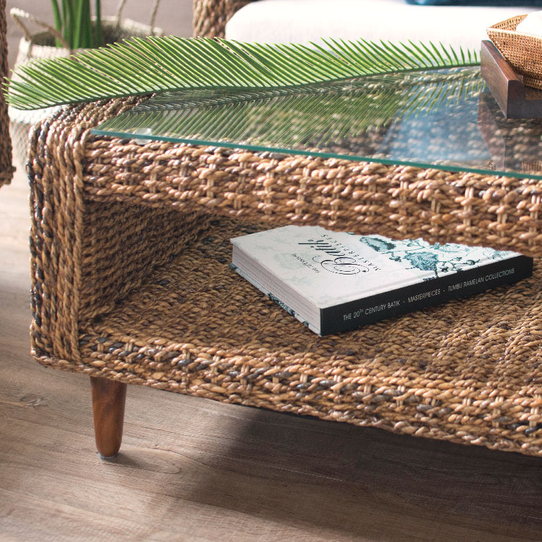 楽天市場】センターテーブル アバカ素材 強化ガラス天板 幅100cm 収納