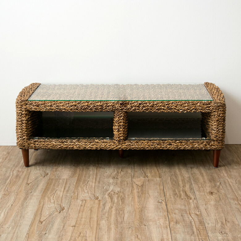 楽天市場】テレビ台 アバカ素材 強化ガラス天板 幅120cm 収納棚付き