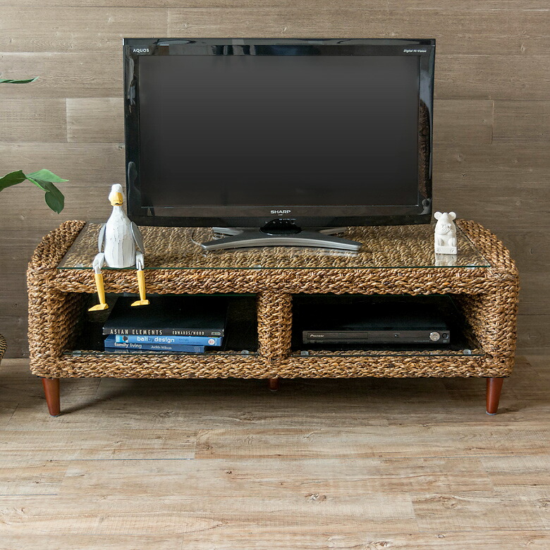 楽天市場】テレビ台 アバカ素材 強化ガラス天板 幅120cm 収納棚付き