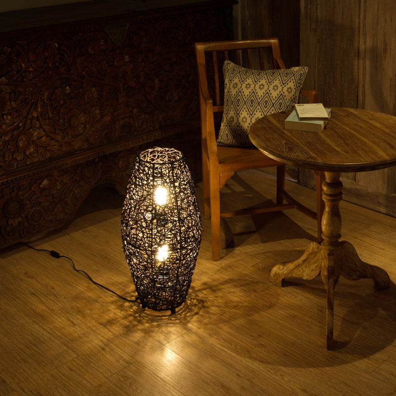 楽天市場】フロアライト コクーンタイプ Mサイズ 籐 ラタン製 LED 対応