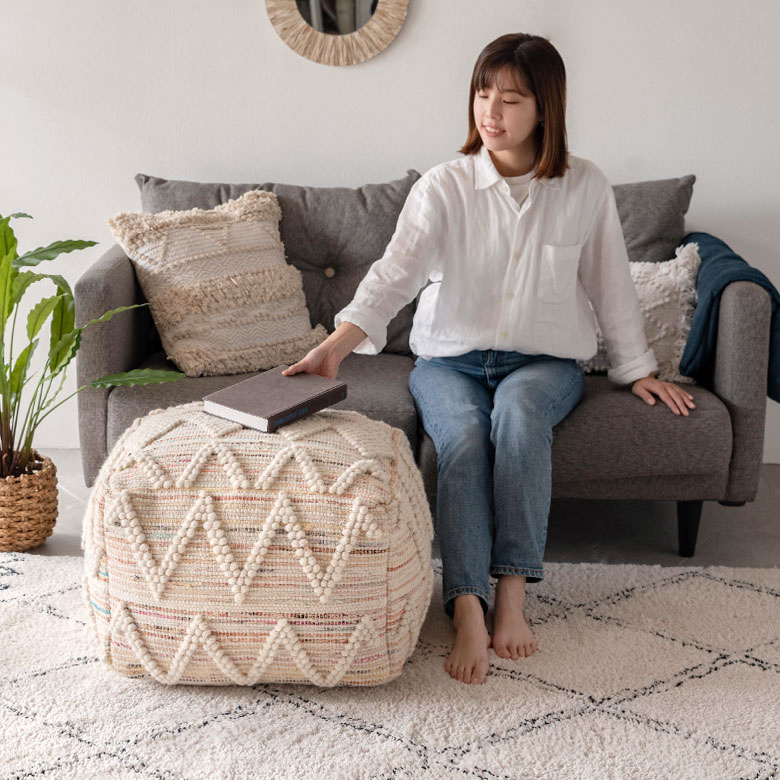 楽天市場】プフ クッション オットマン スツール ナチュラル