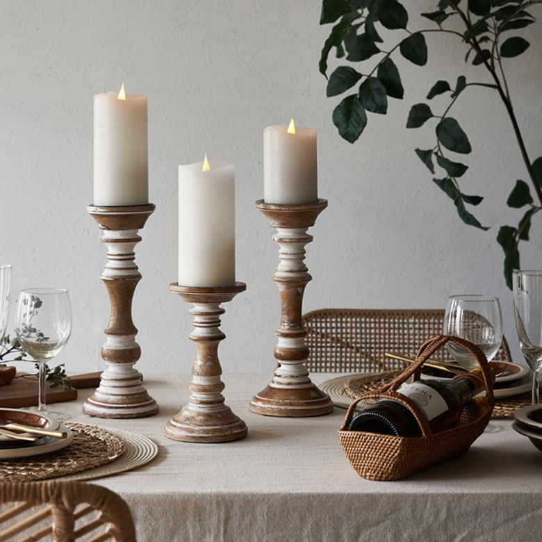 楽天市場】キャンドルスタンド ホワイトウォッシュ 木製 ラウンド型 M