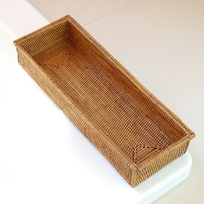 楽天市場】アタで編まれた長方形のトレイバスケット 小物入れ 収納