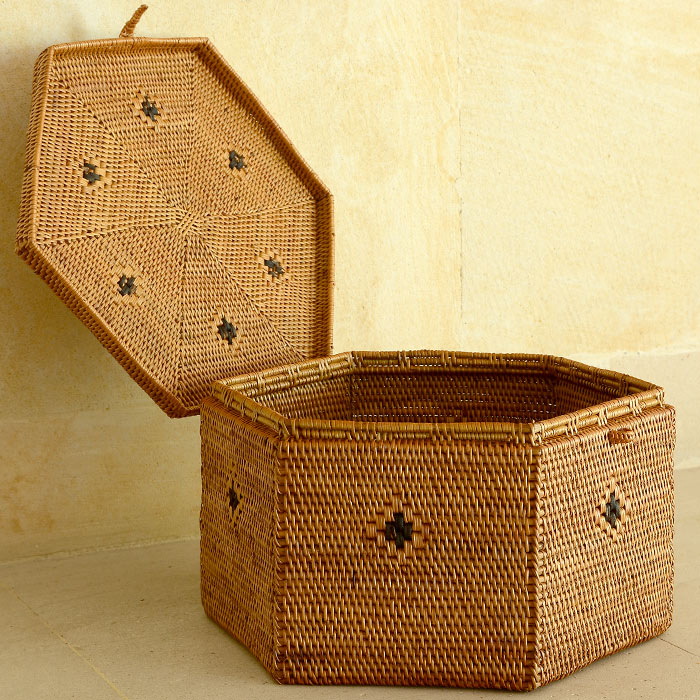 楽天市場】アタで編まれた六角形のフタ付き アジアン 小物入れケース L