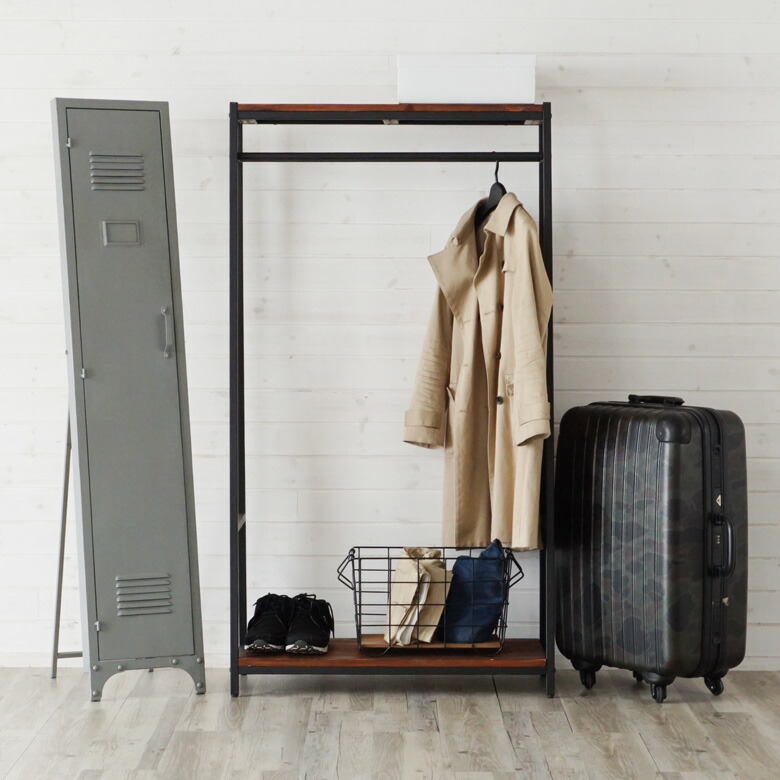 楽天市場】ハンガーラック 木製 ポールハンガー ブラックアイアン