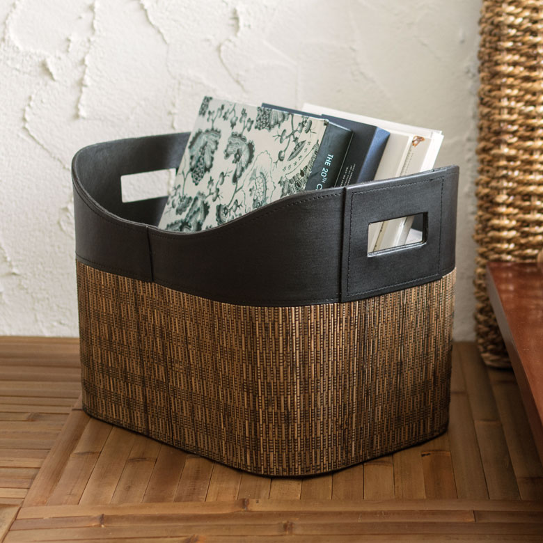 楽天市場】バスケット 持ち手付き パームリディ製 ダークブラウン かご