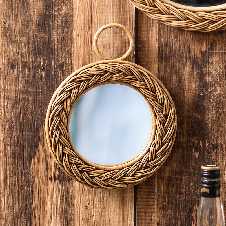 楽天市場】壁掛けミラー 丸型 編み込み柄 ラタン Sサイズ 直径22cm
