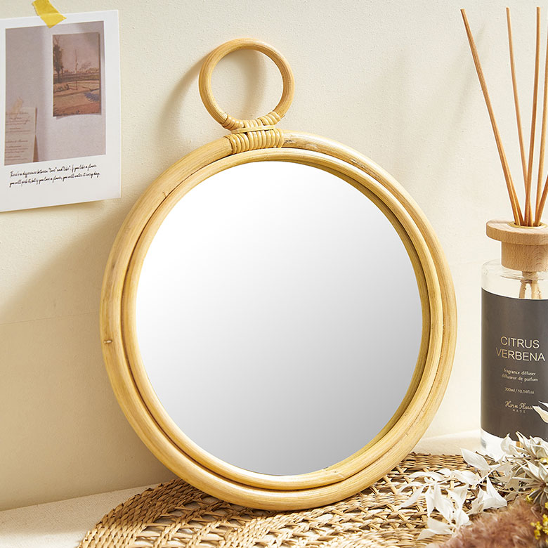楽天市場】ミラー 鏡 壁掛け 立て掛け ラタン 籐製 丸型 ミラー部分 径