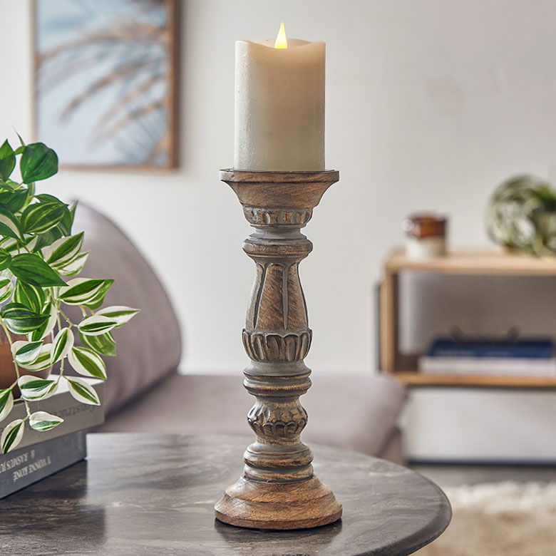 楽天市場】キャンドルホルダー グレイウォッシュ 木製 ラウンド型 M