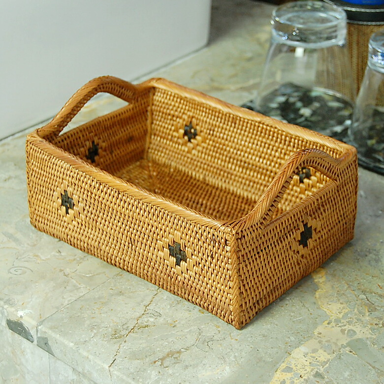 楽天市場】アタ製取っ手付き小物入れバスケットトレイ トレー かご