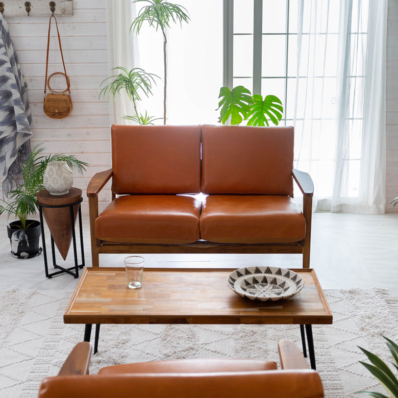 楽天市場】ソファ 2人掛け 本革 木 幅 125cm キャメル ブラウン レザー