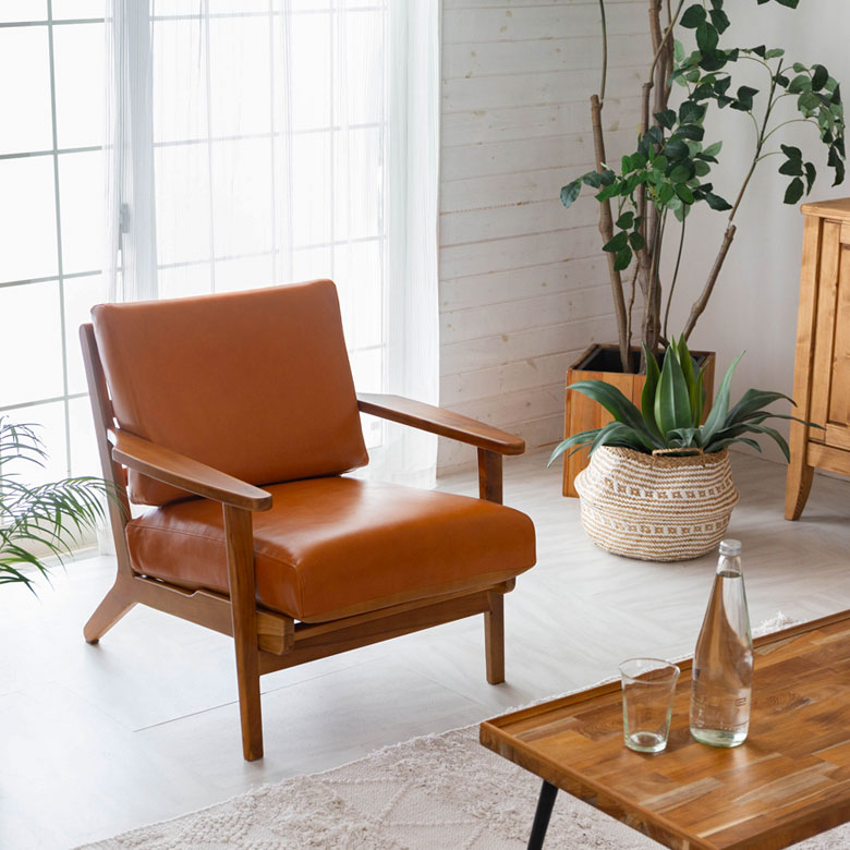 楽天市場】ソファ 1人掛け 本革 木 幅 69cm キャメル ブラウン レザー