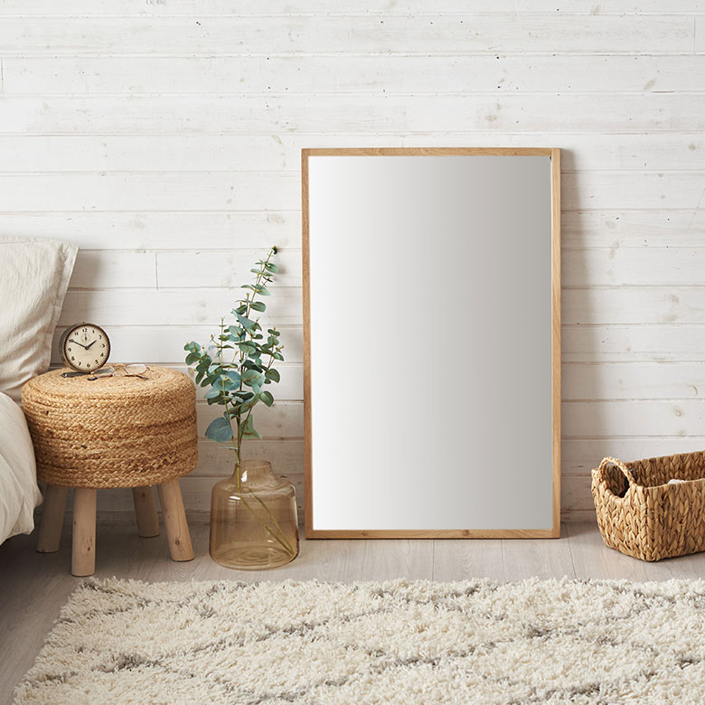 楽天市場】鏡 壁掛けミラー 長方形 オーク材 ナチュラル 約 W 58cm D