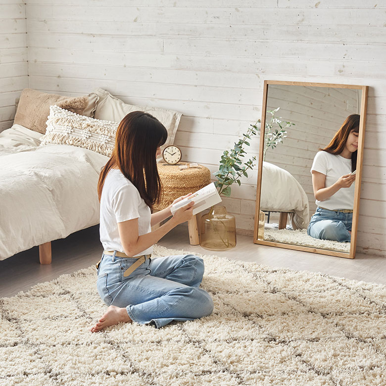 楽天市場】鏡 壁掛けミラー 長方形 オーク材 ナチュラル 約 W 58cm D