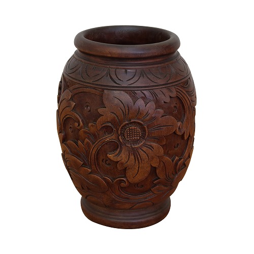 楽天市場】木彫りのフラワーベース マホガニー材 17X24 花瓶 壺 木彫り