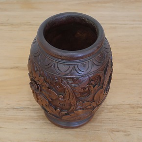 楽天市場】木彫りのフラワーベース マホガニー材 17X24 花瓶 壺 木彫り