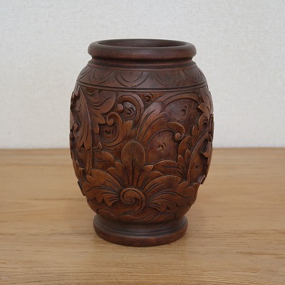 楽天市場】木彫りのフラワーベース マホガニー材 17X24 花瓶 壺 木彫り