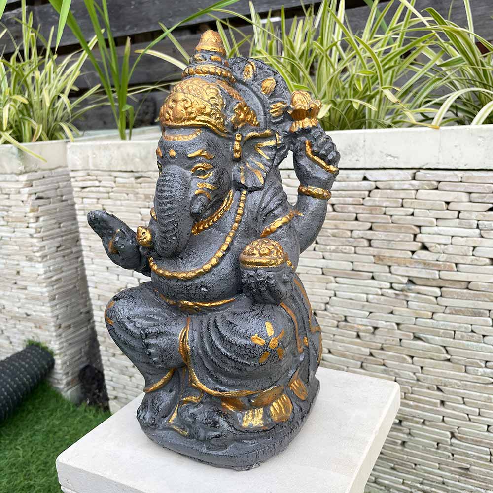 楽天市場】ガネーシャ 石像 グレー 金 H27cm セメント製 置物 オブジェ