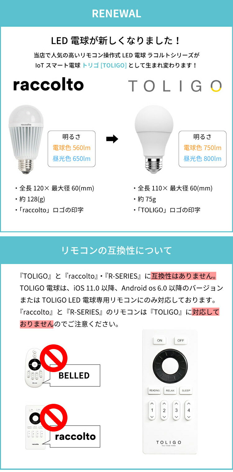 楽天市場】【TOLIGO 調光調色スマートLED電球 トリゴ 800lm E26 4球