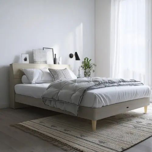 楽天市場】[ベッド シングル] 幅97cm ローベッド 脚付き 棚付き