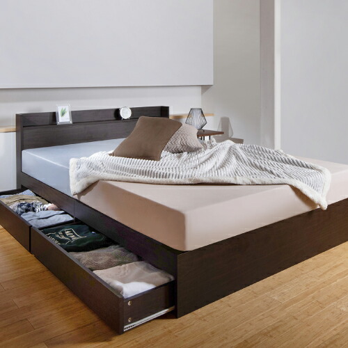 楽天市場】棚付引出し収納ベッド ダークブラウン シングルサイズ