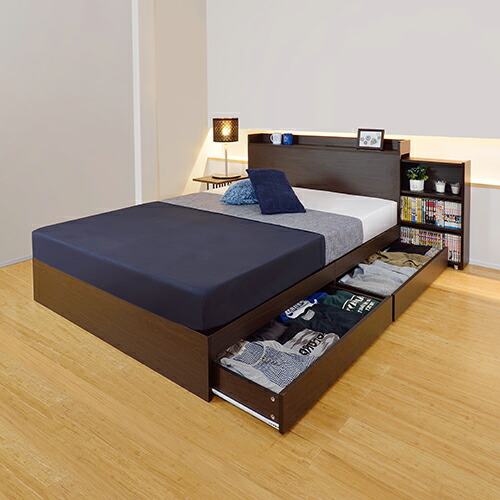 楽天市場】本棚付引出し収納ベッド ダークブラウン セミシングルサイズ